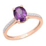 10K Rose Gold 8X6 MM Oval Amethyst & Round White Diamond Ladies Bridal Halo Engagement Ring