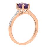 10K Rose Gold 8X6 MM Oval Amethyst & Round White Diamond Ladies Bridal Halo Engagement Ring