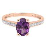 10K Rose Gold 8X6 MM Oval Amethyst & Round White Diamond Ladies Bridal Halo Engagement Ring