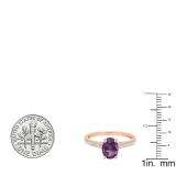 10K Rose Gold 8X6 MM Oval Amethyst & Round White Diamond Ladies Bridal Halo Engagement Ring