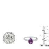 10K White Gold 8X6 MM Oval Amethyst & Round White Diamond Ladies Bridal Halo Engagement Ring