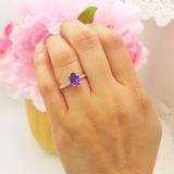 10K White Gold 8X6 MM Oval Amethyst & Round White Diamond Ladies Bridal Halo Engagement Ring