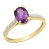 10K Yellow Gold 8X6 MM Oval Amethyst & Round White Diamond Ladies Bridal Halo Engagement Ring