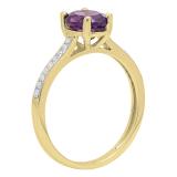 10K Yellow Gold 8X6 MM Oval Amethyst & Round White Diamond Ladies Bridal Halo Engagement Ring