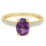 10K Yellow Gold 8X6 MM Oval Amethyst & Round White Diamond Ladies Bridal Halo Engagement Ring