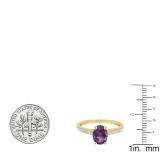 10K Yellow Gold 8X6 MM Oval Amethyst & Round White Diamond Ladies Bridal Halo Engagement Ring