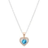 18K Rose Gold 5 MM Heart Blue Topaz & Round White Diamond Ladies Halo Heart Shape Pendant