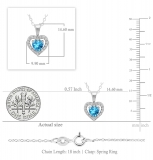 18K White Gold 5 MM Heart Blue Topaz & Round White Diamond Ladies Halo Heart Shape Pendant