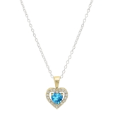18K Yellow Gold 5 MM Heart Blue Topaz & Round White Diamond Ladies Halo Heart Shape Pendant