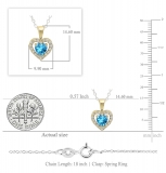18K Yellow Gold 5 MM Heart Blue Topaz & Round White Diamond Ladies Halo Heart Shape Pendant