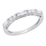 0.50 Carat (ctw) 10K White Gold Round & Baguette White Diamond Ladies Wedding Stackable Band 1/2 CT