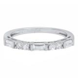 0.50 Carat (ctw) 10K White Gold Round & Baguette White Diamond Ladies Wedding Stackable Band 1/2 CT