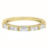 0.50 Carat (ctw) 10K Yellow Gold Round & Baguette White Diamond Ladies Wedding Stackable Band 1/2 CT