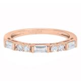 0.50 Carat (ctw) 14K Rose Gold Round & Baguette White Diamond Ladies Wedding Stackable Band 1/2 CT