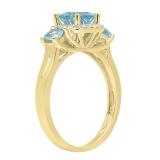 10K Yellow Gold Cushion Aquamarine & Round Diamond Bridal 3 Stone Engagement Ring