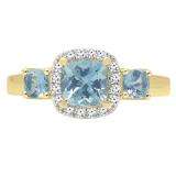 10K Yellow Gold Cushion Aquamarine & Round Diamond Bridal 3 Stone Engagement Ring
