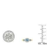 10K Yellow Gold Cushion Aquamarine & Round Diamond Bridal 3 Stone Engagement Ring