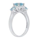 14K White Gold Cushion Aquamarine & Round Diamond Bridal 3 Stone Engagement Ring