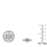 14K White Gold Cushion Aquamarine & Round Diamond Bridal 3 Stone Engagement Ring