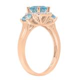 18K Rose Gold Cushion Aquamarine & Round Diamond Bridal 3 Stone Engagement Ring