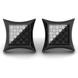 0.08 Carat (ctw) Black Rhodium Plated Sterling Silver Round Black & White Diamond Stud Earrings