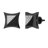 0.08 Carat (ctw) Black Rhodium Plated Sterling Silver Round Black & White Diamond Stud Earrings