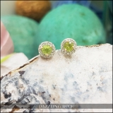 10K Rose Gold 3 MM Round Peridot & White Diamond Ladies Halo Stud Earrings