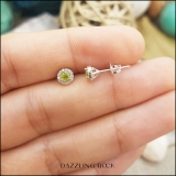 10K White Gold 3 MM Round Peridot & White Diamond Ladies Halo Stud Earrings