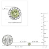 10K White Gold 3 MM Round Peridot & White Diamond Ladies Halo Stud Earrings