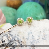 14K White Gold 3 MM Round Peridot & White Diamond Ladies Halo Stud Earrings