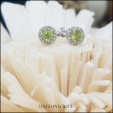 14K White Gold 3 MM Round Peridot & White Diamond Ladies Halo Stud Earrings