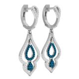 0.50 Carat (ctw) 10K White Gold Round Blue & White Diamond Ladies Dangling Drop Earrings 1/2 CT
