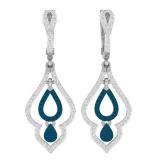 0.50 Carat (ctw) 10K White Gold Round Blue & White Diamond Ladies Dangling Drop Earrings 1/2 CT