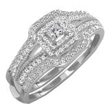 0.75 Carat (ctw) 14K White Gold Princess & Round Diamond Ladies Halo Engagement Ring Set 3/4 CT