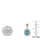 10K Rose Gold 7 MM Each Cushion Blue Topaz & Round White Diamond Ladies Drop Earrings