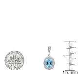 10K White Gold 7 MM Each Cushion Blue Topaz & Round White Diamond Ladies Drop Earrings