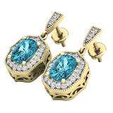 10K Yellow Gold 7 MM Each Cushion Blue Topaz & Round White Diamond Ladies Drop Earrings