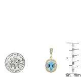 10K Yellow Gold 7 MM Each Cushion Blue Topaz & Round White Diamond Ladies Drop Earrings