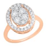0.90 Carat (ctw) 10K Rose Gold Round White Diamond Ladies Cluster Engagement Ring