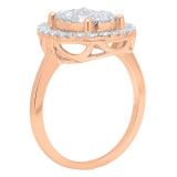 0.90 Carat (ctw) 10K Rose Gold Round White Diamond Ladies Cluster Engagement Ring