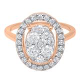 0.90 Carat (ctw) 10K Rose Gold Round White Diamond Ladies Cluster Engagement Ring