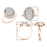 0.90 Carat (ctw) 10K Rose Gold Round White Diamond Ladies Cluster Engagement Ring