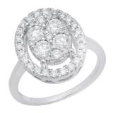 0.90 Carat (ctw) 10K White Gold Round White Diamond Ladies Cluster Engagement Ring