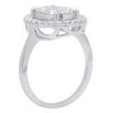 0.90 Carat (ctw) 10K White Gold Round White Diamond Ladies Cluster Engagement Ring