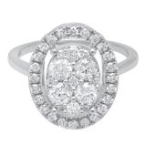 0.90 Carat (ctw) 10K White Gold Round White Diamond Ladies Cluster Engagement Ring