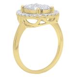 0.90 Carat (ctw) 10K Yellow Gold Round White Diamond Ladies Cluster Engagement Ring