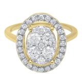 0.90 Carat (ctw) 10K Yellow Gold Round White Diamond Ladies Cluster Engagement Ring