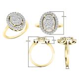 0.90 Carat (ctw) 10K Yellow Gold Round White Diamond Ladies Cluster Engagement Ring