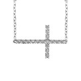 0.06 Carat (ctw) Sterling Silver Round Diamond Sideways Religious Cross Ladies Pendant