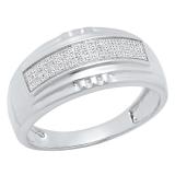 0.25 Carat (ctw) Sterling Silver Round Diamond Men's Micro Pave Hip Hop Wedding Band 1/4 CT